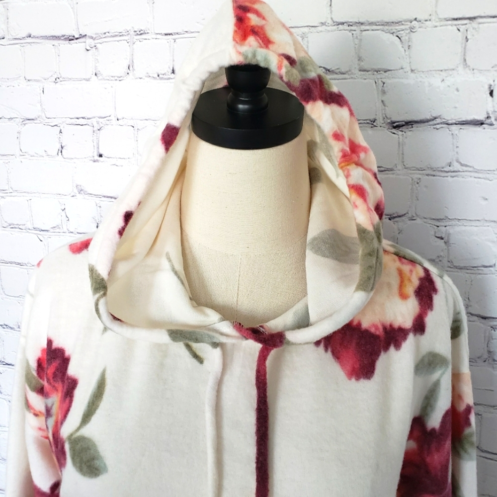 EXCLUSIVE ONE Long Sleeve Super Soft Cozy Fleece Floral Hoodie--NEW--L - Picture 3 of 14